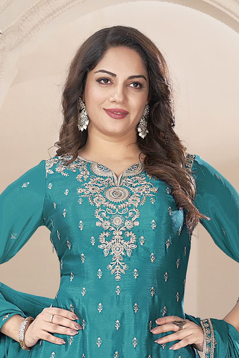 Vibrant Sky Blue Designer Palazzo Suit for Wedding and Reception