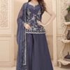Flamboyant Dark Blue Designer Palazzo Suit for Engagement and Reception