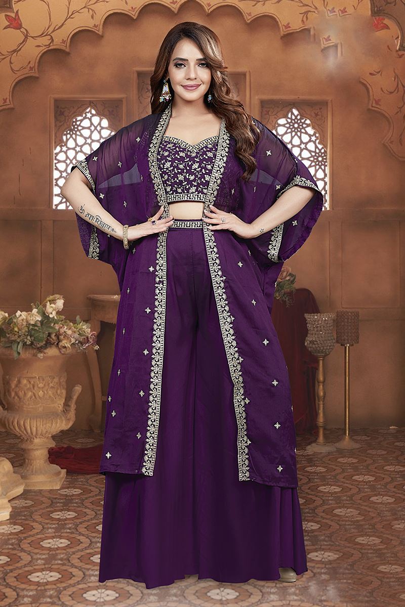 Pretty Purple Designer Palazzo Suit for Wedding and Reception