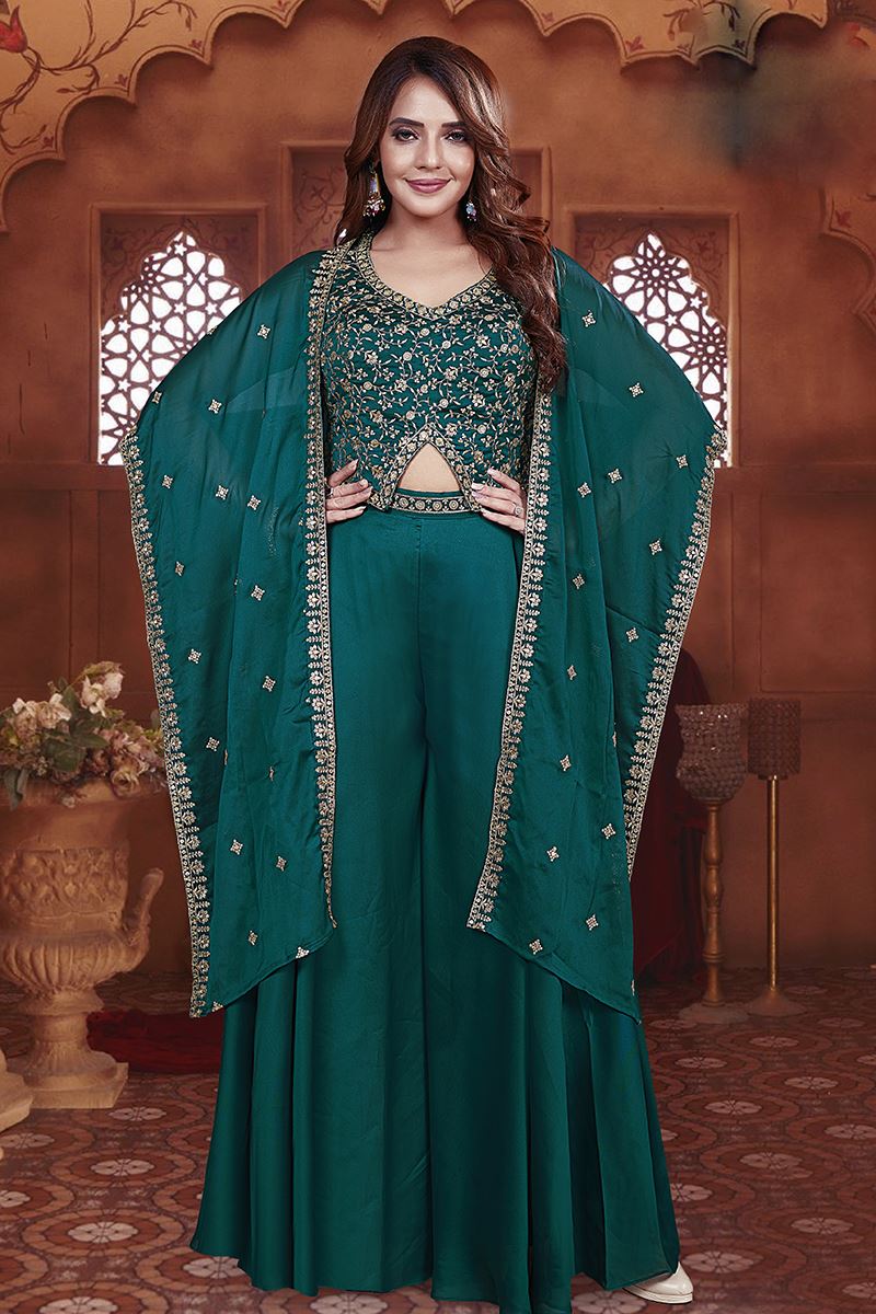 Surreal Teal Green Designer Palazzo Suit for Wedding and Reception