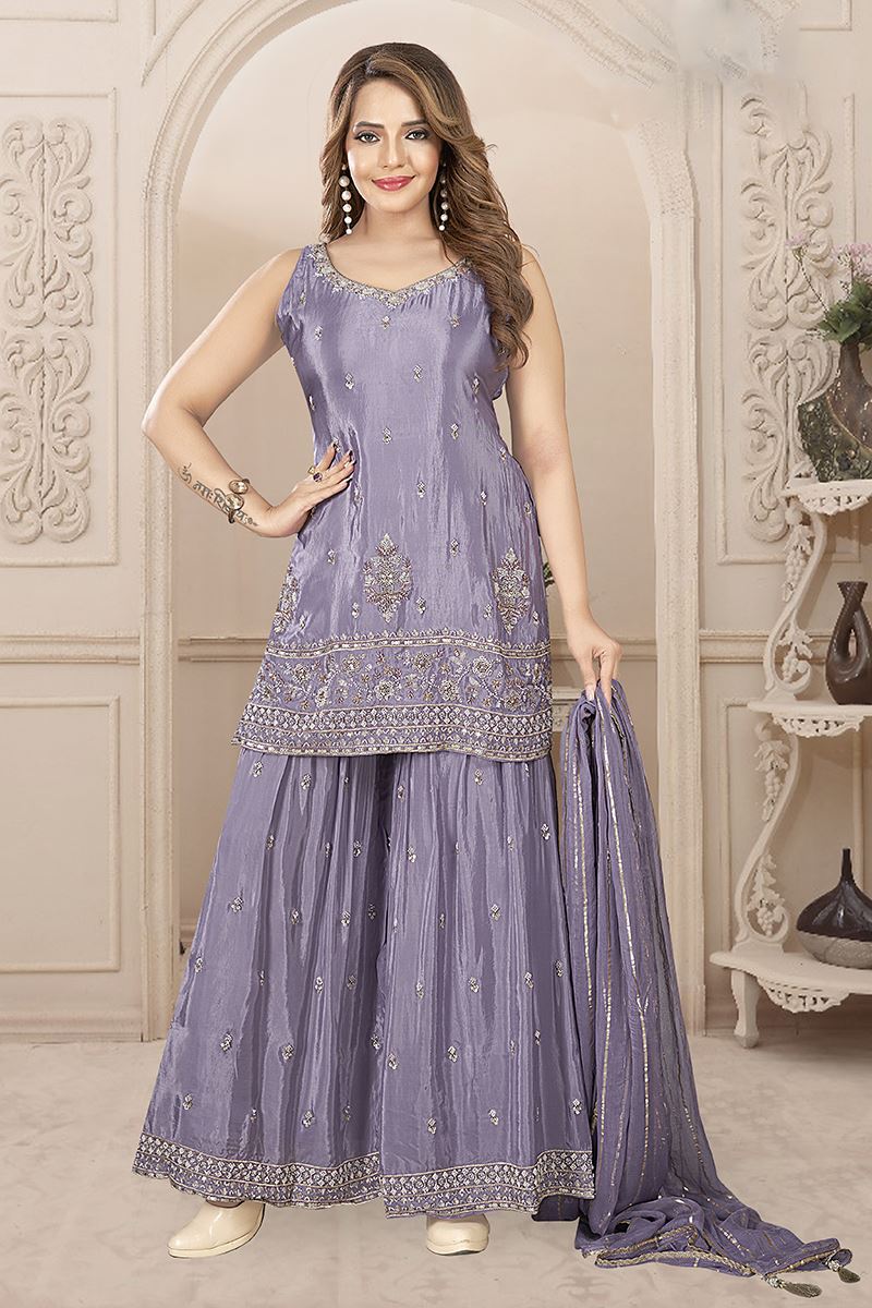 Aesthetic Lavender Designer Gharara Suit for Engagement and Reception