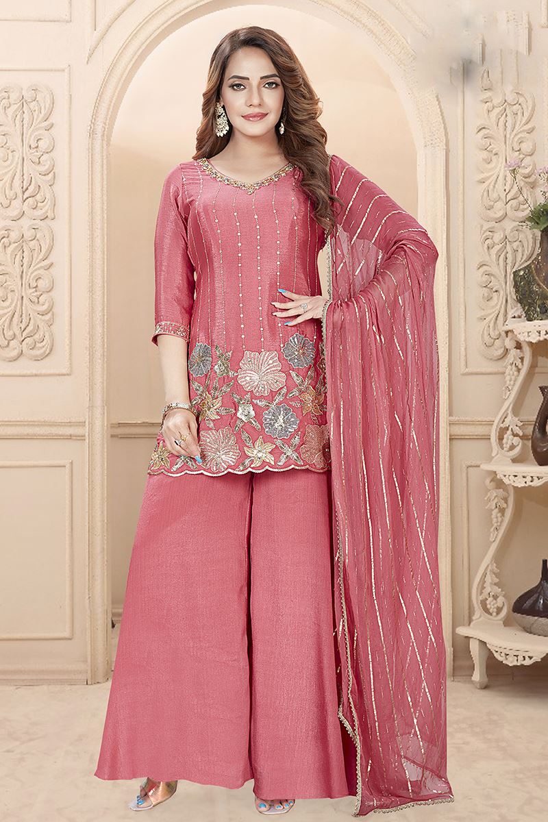 Stunning Peach Designer Palazzo Suit for Engagement and Reception