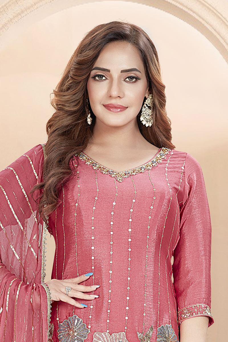 Stunning Peach Designer Palazzo Suit for Engagement and Reception