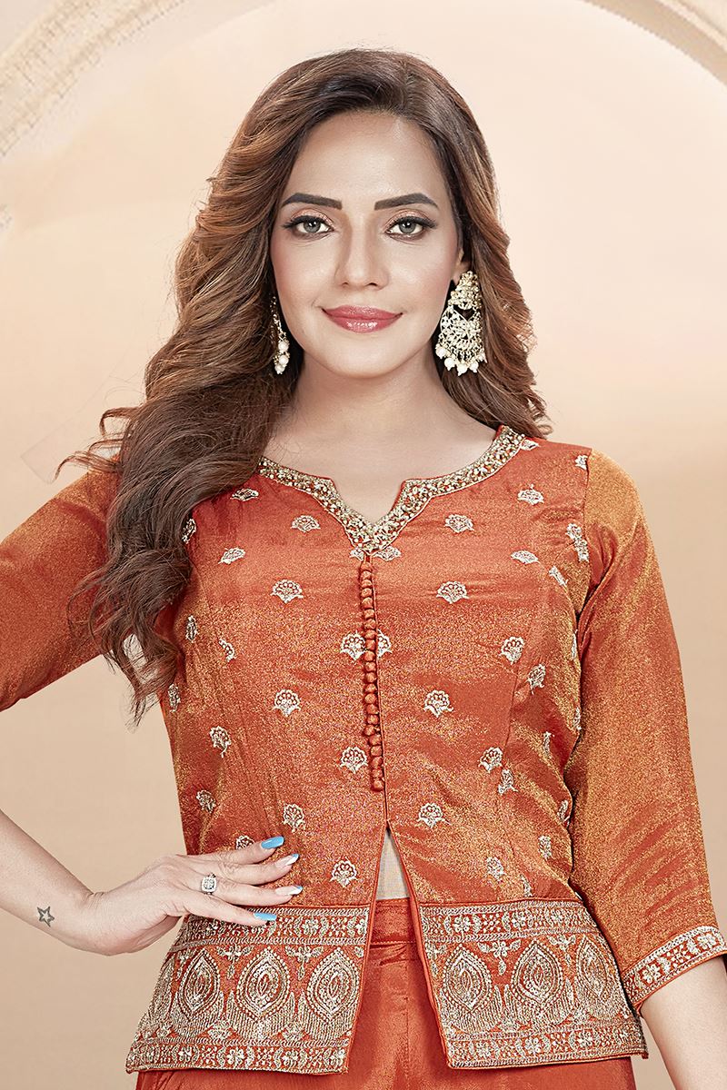 Lovely Orange Designer Palazzo Suit for Wedding and Reception