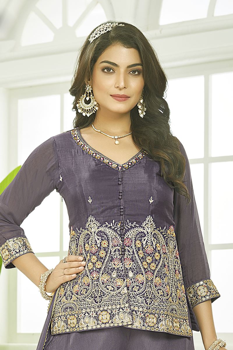 Trendy French Lilac Designer Palazzo Suit for Engagement and Reception