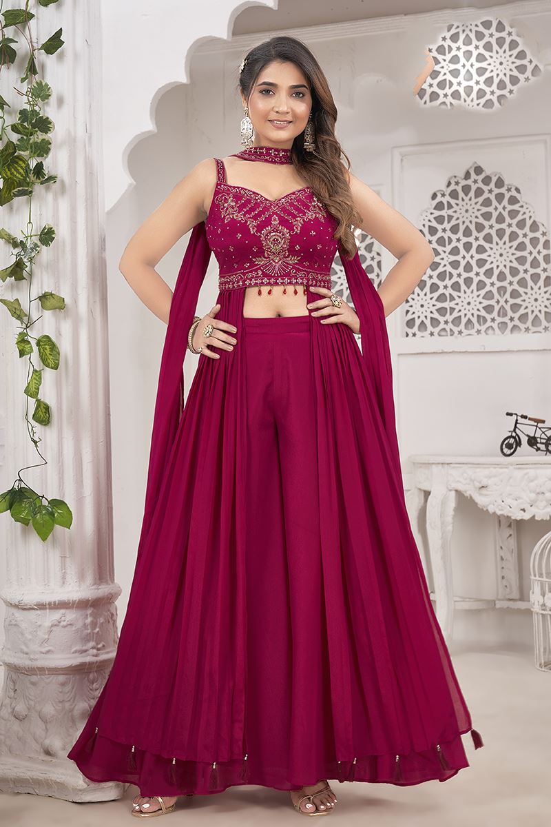 Flawless Rani Pink Designer Palazzo Suit for Wedding and Reception