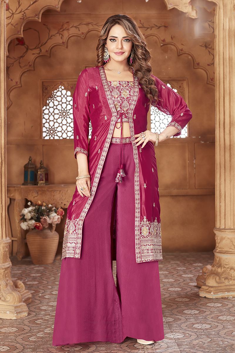 Gorgeous Rani Pink Designer Palazzo Suit for Wedding and Reception