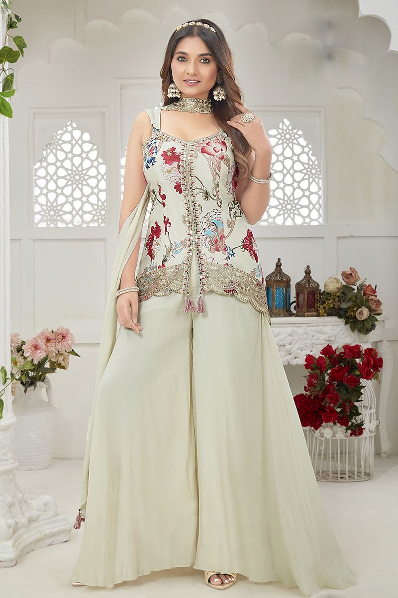 Glorious Off-White Designer Palazzo Suit for Engagement and Reception