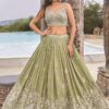 Fascinating Silk Designer Indo-Western Lehenga Choli for Mehendi, Engagement, and Reception