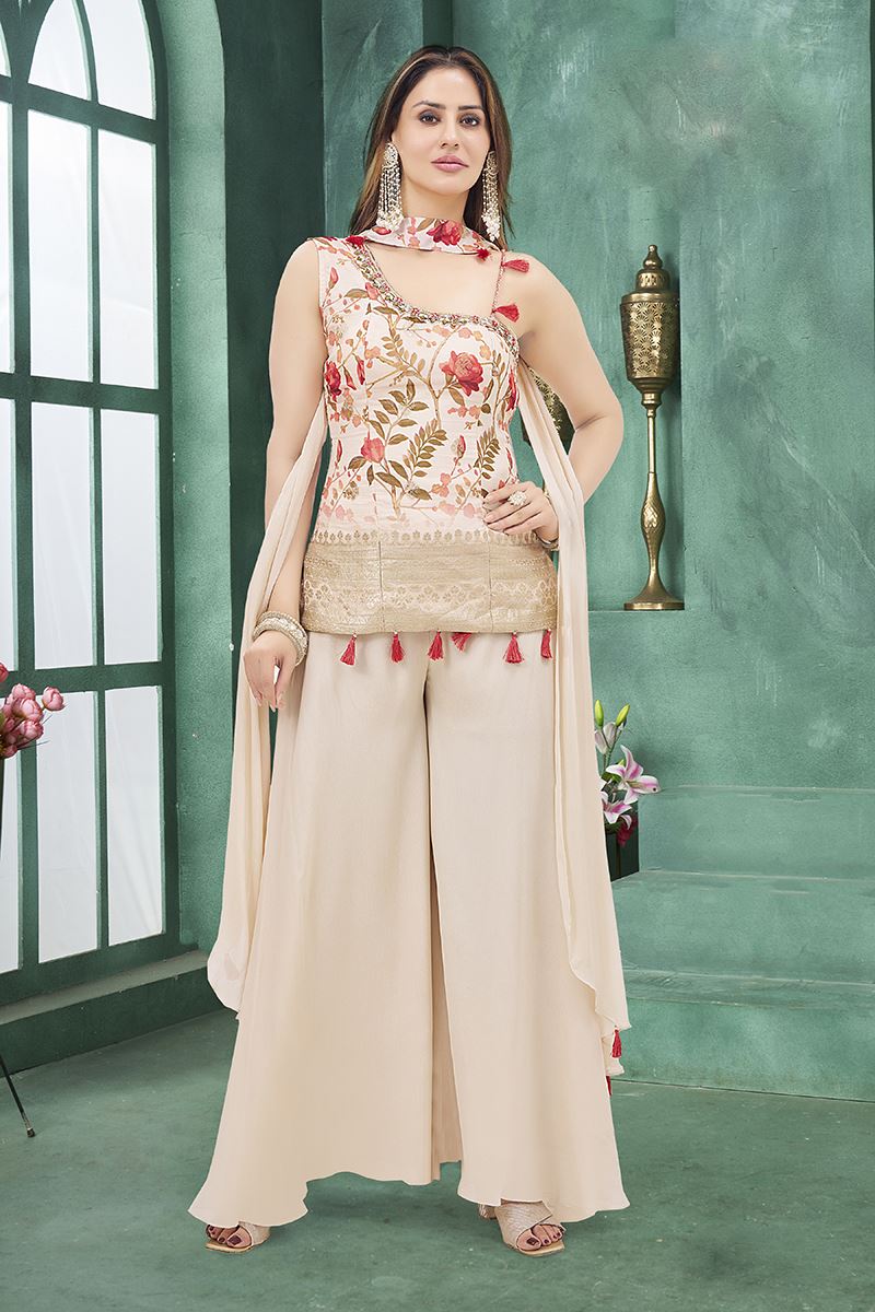 Impressive Peach Designer Palazzo Suit for Engagement and Reception