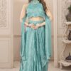 Exuberant Aqua Blue Designer Indo-Western Suiti for Engagement and Reception