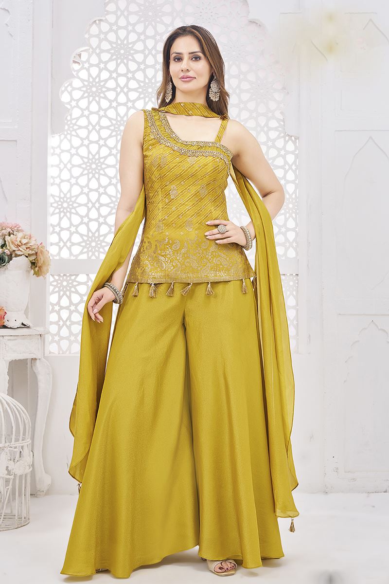 Beautiful Mustard Designer Palazzo Suit for Haldi, Engagement, and Reception