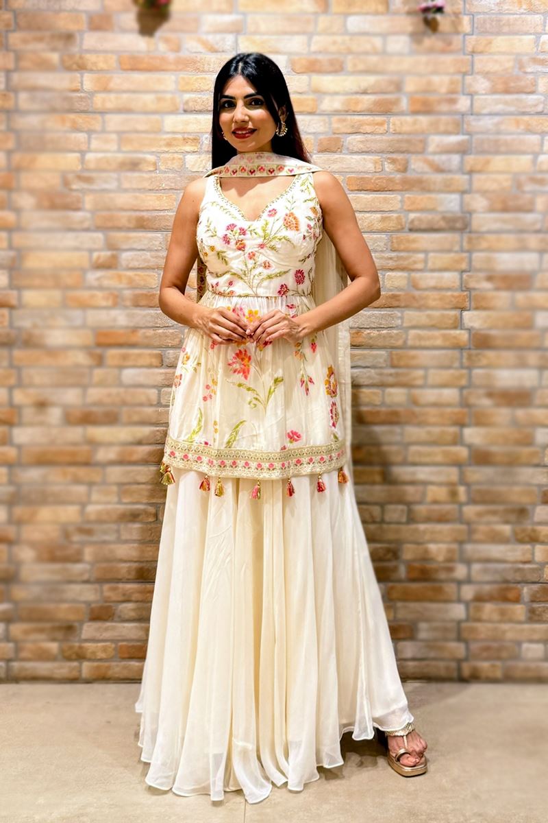 Heavenly Cream Designer Gharara Suit for Engagement, Sangeet, and Parties