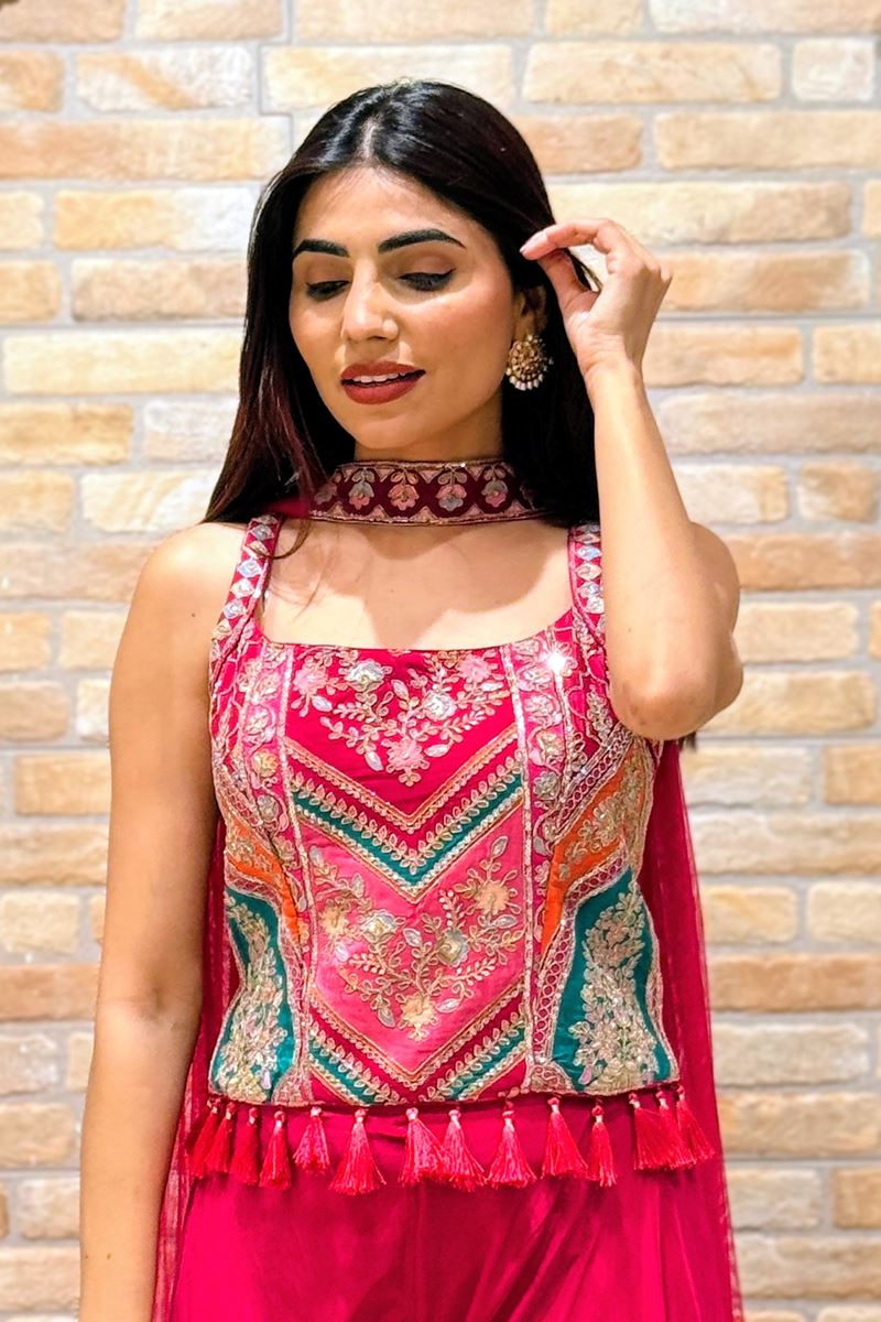 Ethnic Pink Designer Palazzo Suit for Reception, Sangeet, and Parties