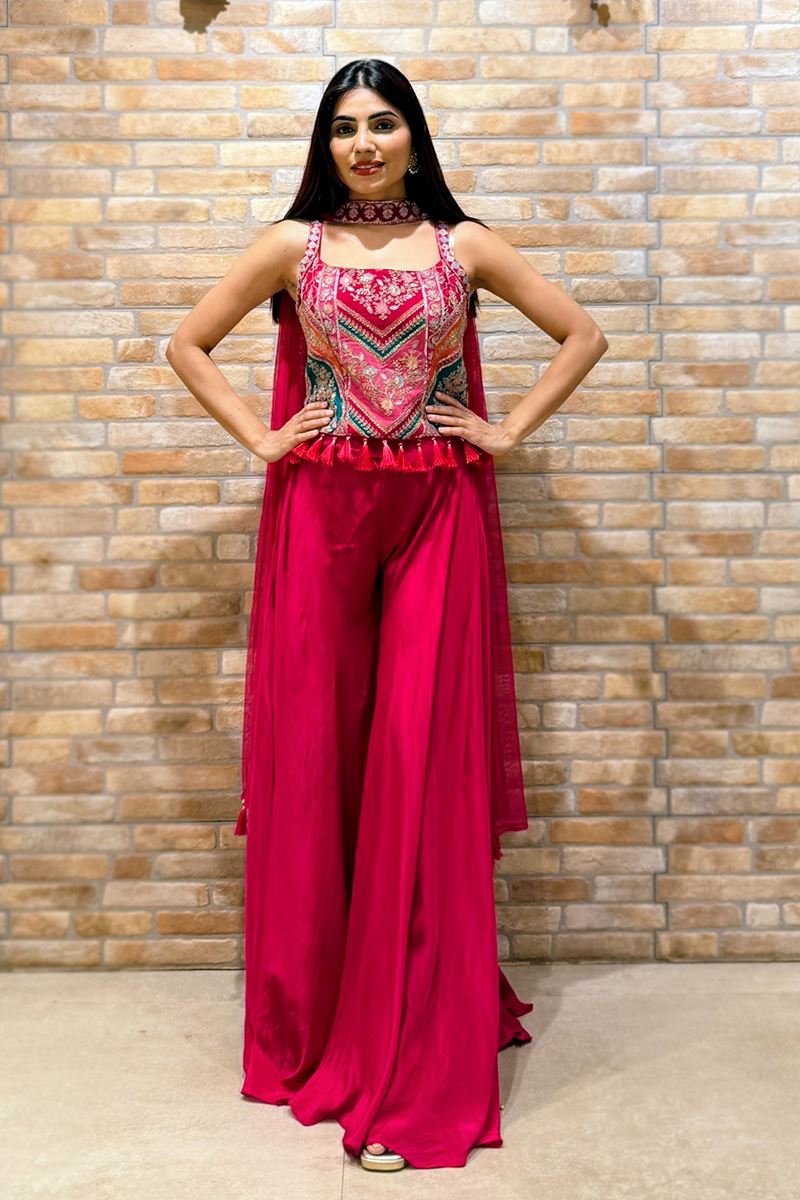 Ethnic Pink Designer Palazzo Suit for Reception, Sangeet, and Parties