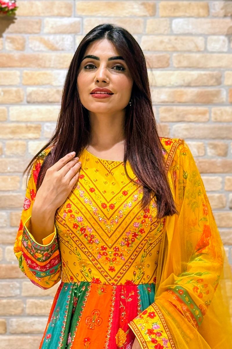 Striking Cotton Designer Anarkali Suit for Wedding, Reception, and Sangeet