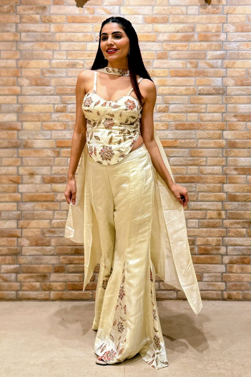 Aesthetic Silk Designer Palazzo Suit for Reception, Sangeet, and Parties